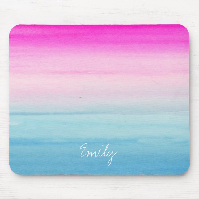 Pink und Blue Ombre Wasserfarbe | Name hinzufügen Mousepad (Vorne)