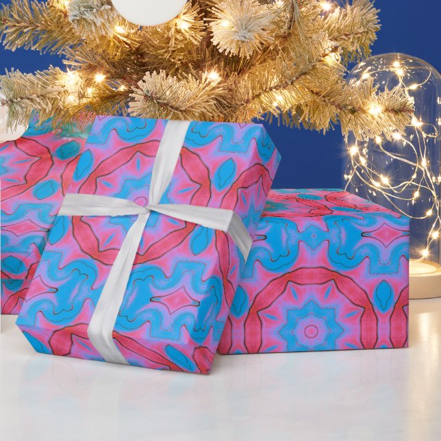 Pink und Blue Oriental Star Wrapping Paper Geschenkpapier (Feiertage)