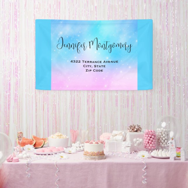 Pink und Blue Pastel Gradient Sky Adresse Banner (Party)