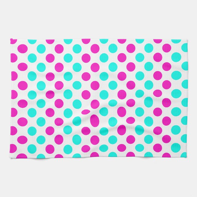 Pink und Blue Polka Dots Geschirrtuch (Horizontal)