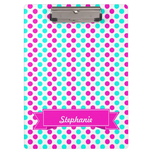 Pink und Blue Polka Dots Klemmbrett (Vorderseite)