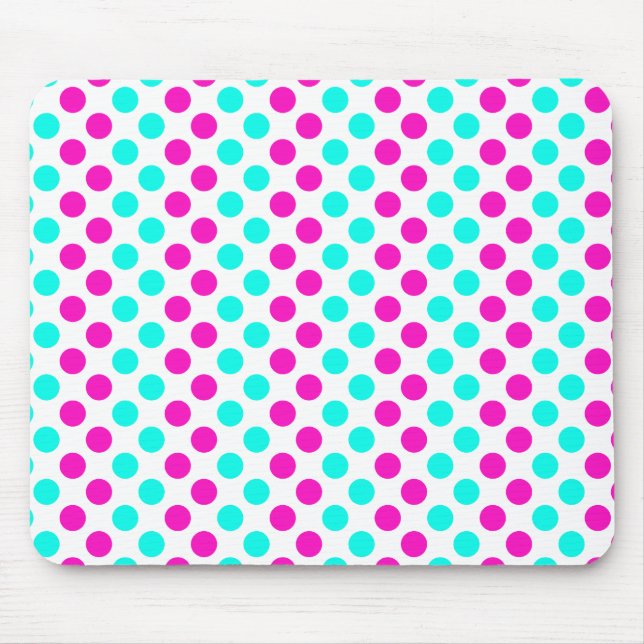 Pink und Blue Polka Dots Mousepad (Vorne)