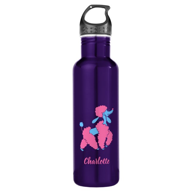 Pink und Blue Poodle Edelstahlflasche (Vorderseite)