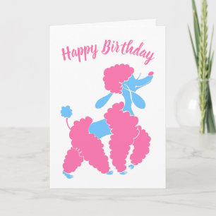 Pink und Blue Poodle Happy Birthday Karte
