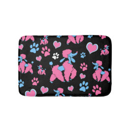 Pink und Blue Poodle Muster auf schwarzem Hintergr Badematte