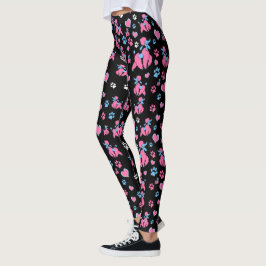 Pink und Blue Poodle Muster auf schwarzem Hintergr Leggings