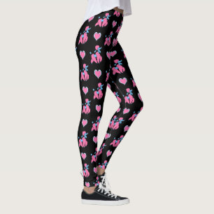 Pink und Blue Poodles und Herz auf schwarz Leggings