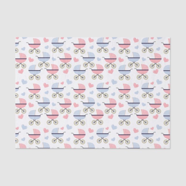 Pink und Blue Pram Pattern Babydusche Seidenpapier (Vorderseite)