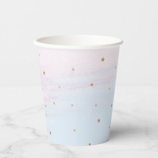 Pink und Blue Sky und Gold Stars Paper Party Cups Pappbecher (Vorderseite)