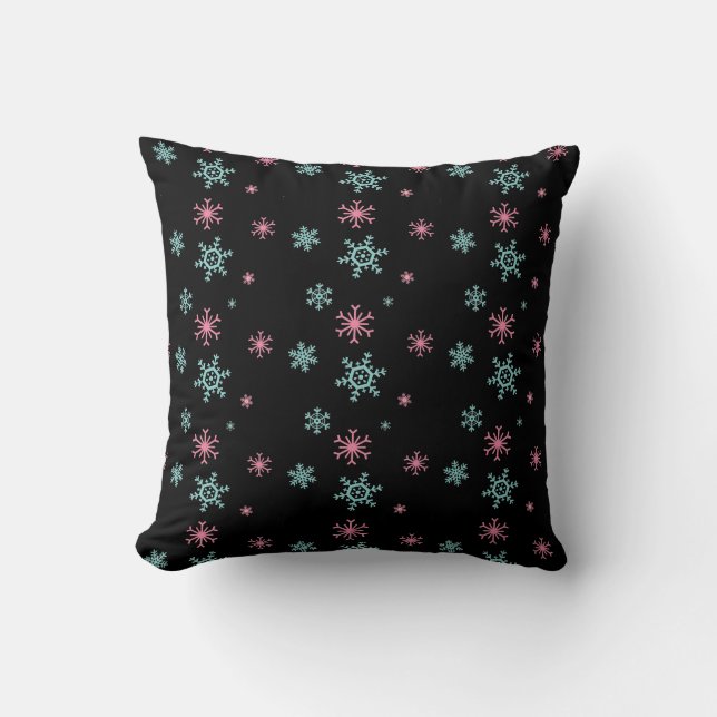 Pink und Blue Snowflake Muster Weihnachten Winter Kissen (Vorderseite)