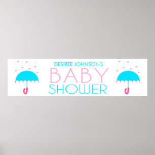 Pink und Blue Umbrella Baby Dusche Banner Poster