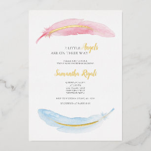 Pink und Blue Watercolor Babydusche Folieneinladung