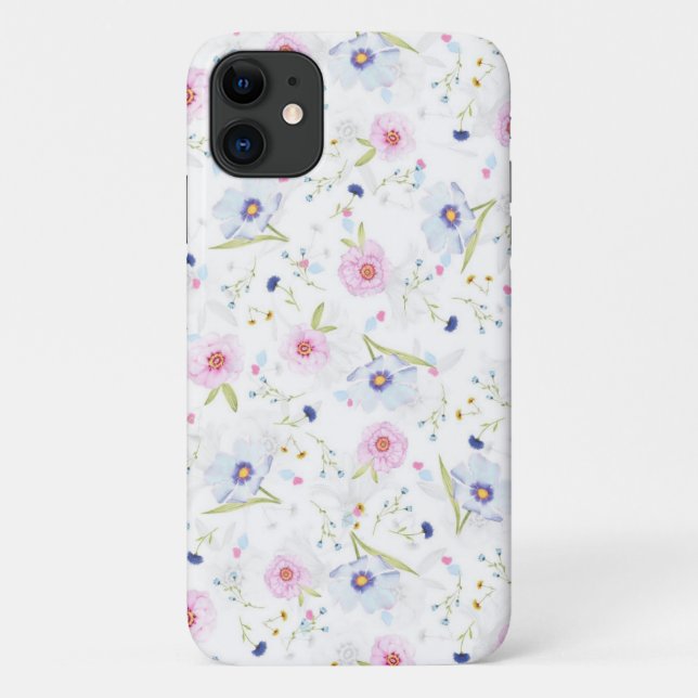 Pink und Blue Watercolor Florals Handy Case (Rückseite)