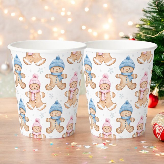 Pink und Blue Winter Gingerbread Gender Reveal Pappbecher (Von Creator hochgeladen)