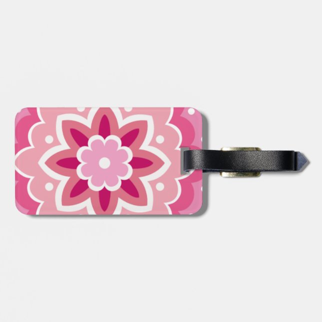 Pink und Blumenmuster Gepäckanhänger (Rückseite horizontal)