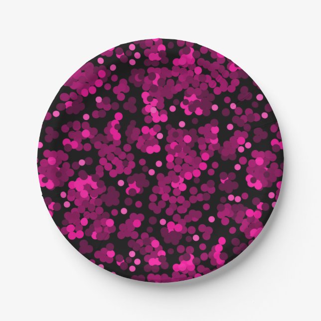 Pink und bordeauxrotes Polka-Dofetti-Muster Pappteller (Vorderseite)