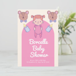 Pink und Brown Bear Baby Dusche Einladung