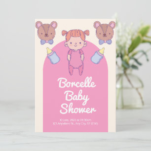 Pink und Brown Bear Baby Dusche Einladung