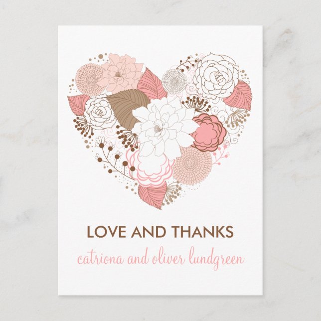 Pink und Brown Heart Blume Danke Postcard Postkarte (Vorderseite)