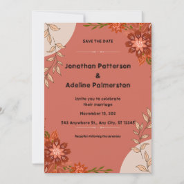 Pink und Brown Illustrative Wedding Car Einladung