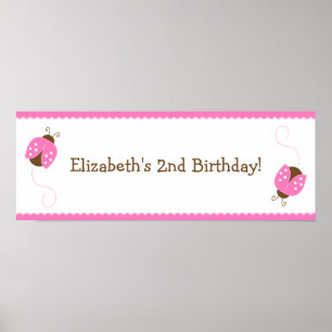 Pink und Brown Ladybug Geburtstags-Banner-Poster Poster