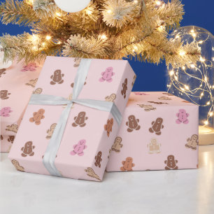Pink und Brown Lebkuchen Männer Pink Weihnachten Geschenkpapier