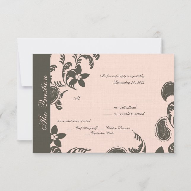 Pink und Brown Paisley und Floral RSVP Karte (Vorderseite)