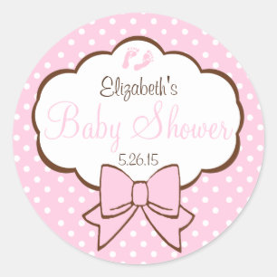 Pink und Brown Polka Dots-Baby Dusche Runder Aufkleber