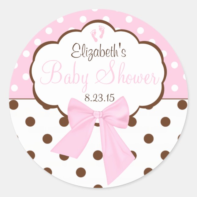 Pink und Brown Polka Dots-Baby Dusche Runder Aufkleber (Vorderseite)