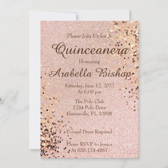 Pink und Brown Sparkle Quinceanera Einladung (Vorderseite)