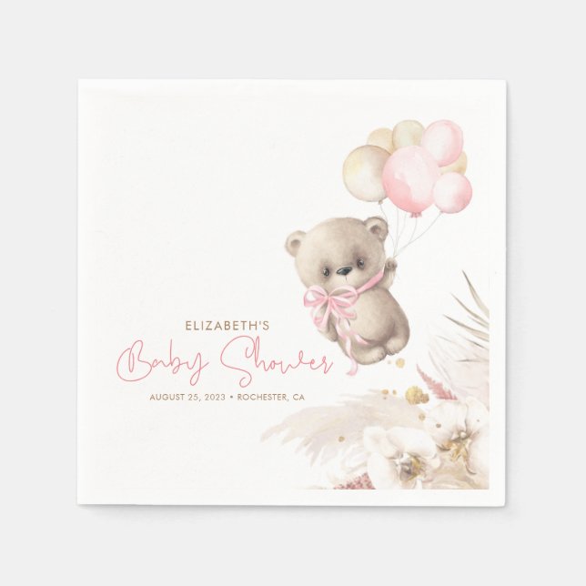 Pink und Brown Teddy Bear Babydusche Serviette (Vorderseite)