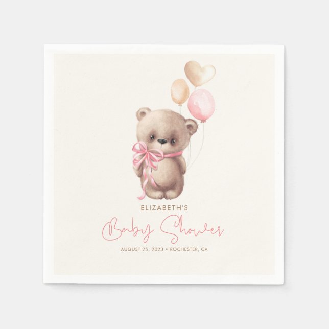 Pink und Brown Teddy Bear Babydusche Serviette (Vorderseite)