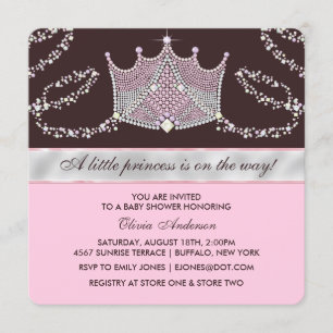 Pink und Brown Tiara Princess Baby Dusche Einladung