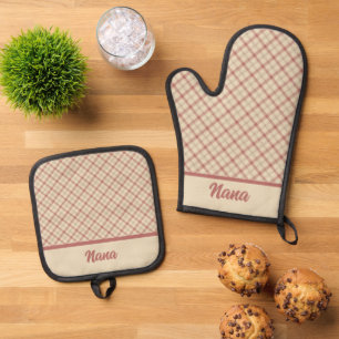 Pink und Burgund Kariert Ofenhandschuh & Topflappen-Set