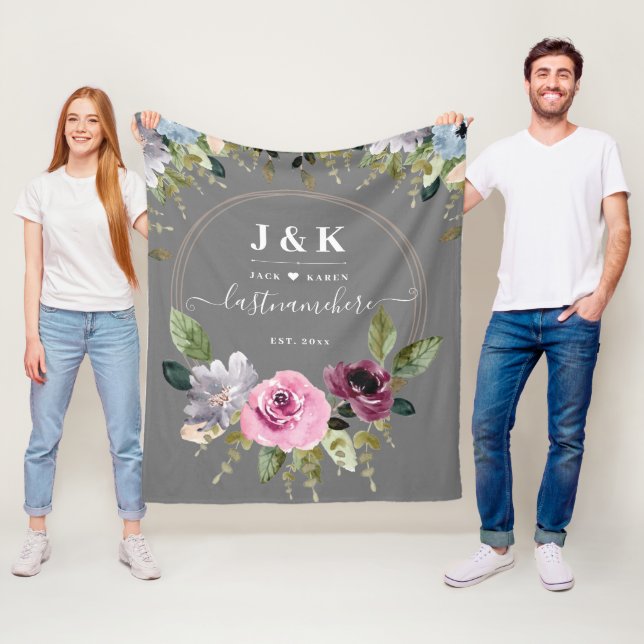 Pink und Burgundy Blush Custom Monogram Fleecedecke (Beispiel)