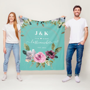 Pink und Burgundy Blush Custom Monogram Fleecedecke