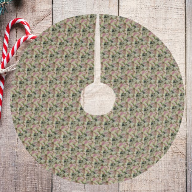 Pink und Creme Variegated Poinsettia Muster Polyester Weihnachtsbaumdecke (In Situ)