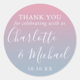 Pink und Dusty Blue Ombre Gastgeschenk Hochzeit Vi Runder Aufkleber