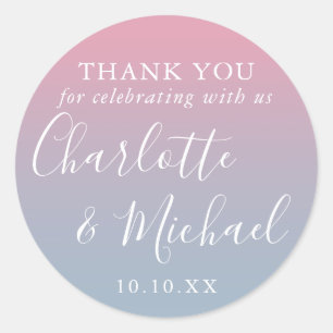 Pink und Dusty Blue Ombre Gastgeschenk Hochzeit Vi Runder Aufkleber