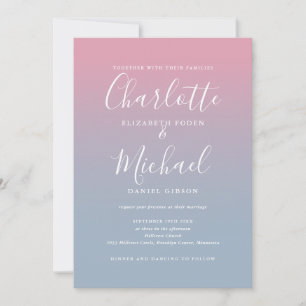 Pink und Dusty Blue Ombre QR Code Wedding Einladung