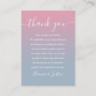 Pink und Dusty Blue Ombre Wedding Vielen Dank Platzkarte