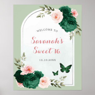Pink und Emerald Green Sweet 16 Begrüßungszeichen Poster