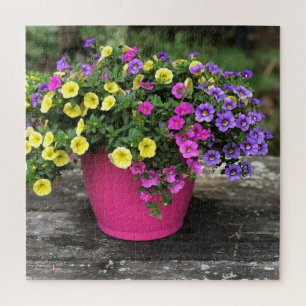 Pink und Gelb Blume Pot Floral Jigsaw Puzzle
