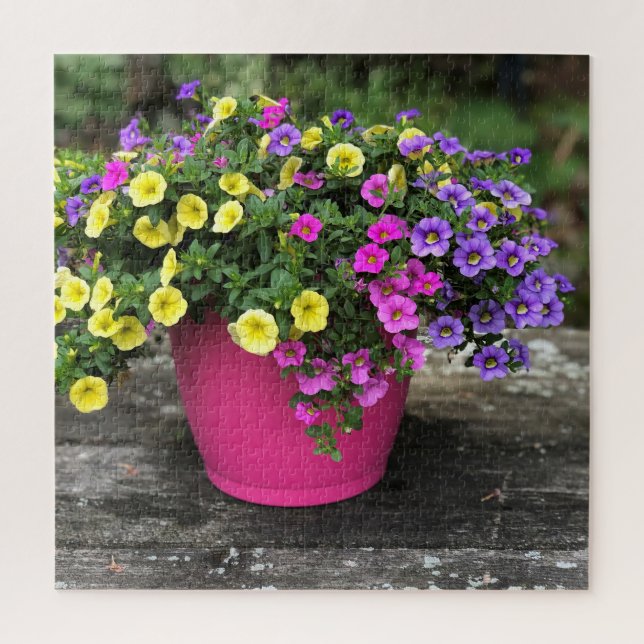 Pink und Gelb Blume Pot Floral Jigsaw Puzzle (Vertikal)