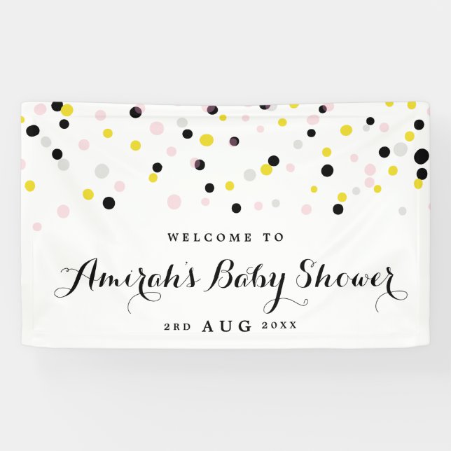 Pink und gelb Confetti Polka Dots Babydusche Banner (Horizontal)