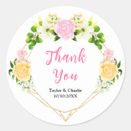 Pink und Gelb Hochzeit der Blüte Danke Runder Aufkleber