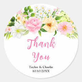 Pink und Gelb Hochzeit der Blüte Danke Runder Aufkleber