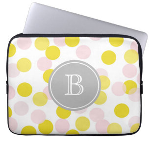 Pink und Gelb Konfetti Muster Custom Monogram Laptopschutzhülle