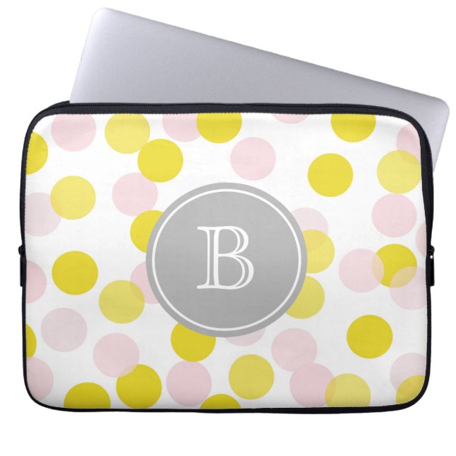 Pink und Gelb Konfetti Muster Custom Monogram Laptopschutzhülle (Vorderseite)