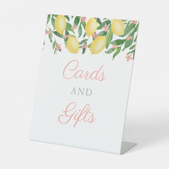 Pink und gelb Limonen Karten und Geschenke Babydus Sockelschild (Vorderseite)